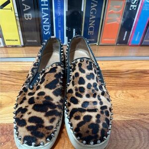 Christian Louboutin Leopard Print Spiked Slip-On Shoes